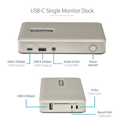 Docking Station Usb-C A Displayport 4k 30hz O Vga Pd 65w - Hub Usb 3.1 Gen 1 De 4 Puertos - Replicador De Puertos Usb Tipo C - Startech.Com Modelo Dkm30chdpd