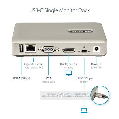 Docking Station Usb-C A Displayport 4k 30hz O Vga Pd 65w - Hub Usb 3.1 Gen 1 De 4 Puertos - Replicador De Puertos Usb Tipo C - Startech.Com Modelo Dkm30chdpd
