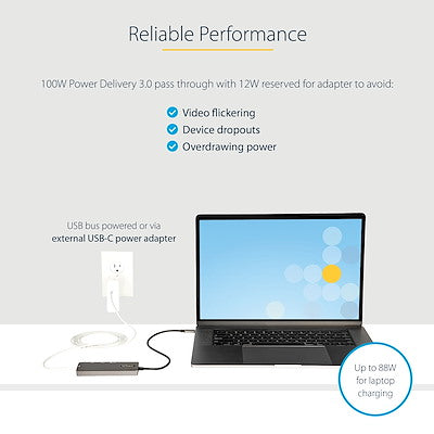 Docking Station Usb-C - Adaptador Multipuertos Usb Tipo C A Hdmi 2.0b 4k De 60hz (Hdr10) - Pd De 100w De Paso - Hub Usb 3.0 De 4 Puertos - Con Cable De 30cm - Startech.Com Modelo Dkt30chpd3