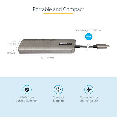 Docking Station Usb-C - Adaptador Multipuertos Usb Tipo C A Hdmi 2.0b 4k De 60hz (Hdr10) - Pd De 100w De Paso - Hub Usb 3.0 De 4 Puertos - Con Cable De 30cm - Startech.Com Modelo Dkt30chpd3