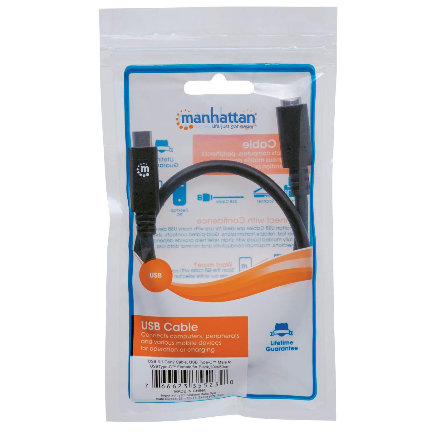 Extension De Cable Usb-C V3.1 50 Cm Negro 10gb Ps 5a 355230