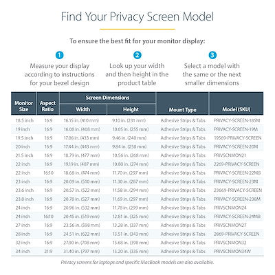 Filtro De Privacidad Para Monitor De 19 Pulgadas - Pantalla De Privacidad Para Reducir Luz Azul De Pantalla Ancha 16:10 – Mate, Brillante - Ángulo +, -30 Grados - Startech.Com Modelo Privacy-Screen-19m