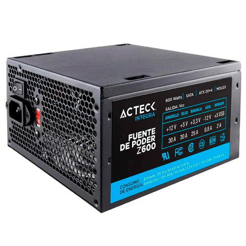 Fuente De Poder Acteck Af-B600p 600w 2 Sata 24 Pines Negro Es-05003