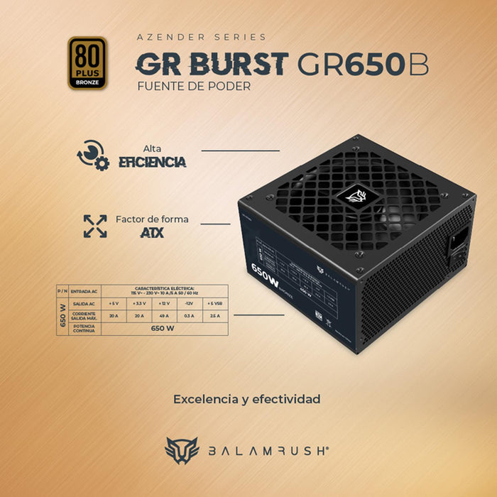 Fuente De Poder Br Burst Atx 650W 80 Plus Bronze No Modular Negro