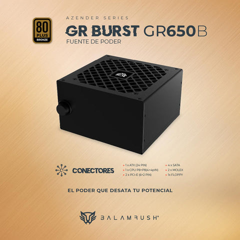 Fuente De Poder Br Burst Atx 650W 80 Plus Bronze No Modular Negro