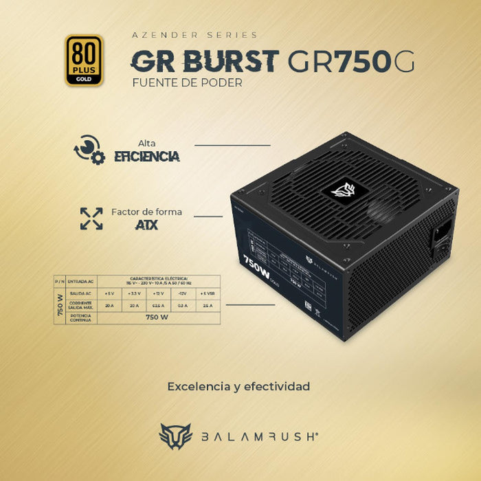 Fuente De Poder Br Gr Burst Gr750G Atx 750W 80 Plus Gold Modular Negro