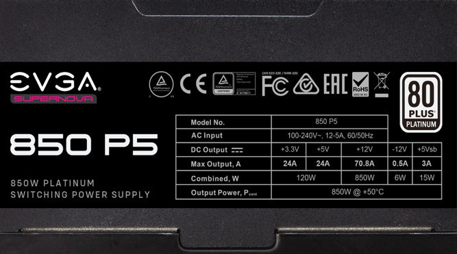 Fuente De Poder Evga 220-P5-0850-X1 Supernova 850w P+80+ Full Modular