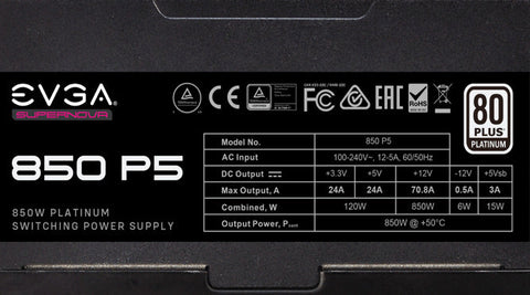 Fuente De Poder Evga 220-P5-0850-X1 Supernova 850w P+80+ Full Modular