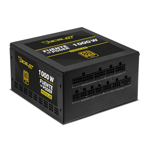 Fuente de poder Ocelot Gaming OPS1000. Formato ATX, 1000 Watts de potencia, Modular, certificación  80+ Gold.