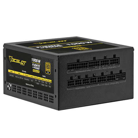 Fuente de poder Ocelot Gaming OPS1000. Formato ATX, 1000 Watts de potencia, Modular, certificación  80+ Gold.