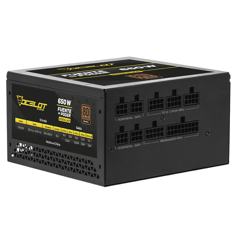 Fuente de poder Ocelot Gaming OPS650. Formato ATX, 650 Watts de potencia, Modular, certificación  80+ Bronze.