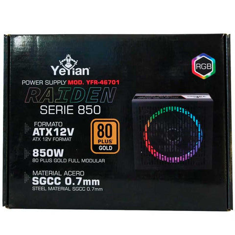 Fuente De Poder Yeyian Yfr-46701 Raiden 850w 80 Plus Gold Rgb Atx Fm