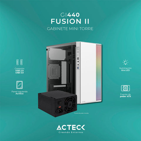 Gabinete Acteck Fusion Ii M-Atx Fuente Atx500W Usb3.0 Blanco Ac-935760