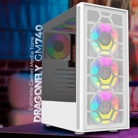 Gabinete Gamer Media Torre Dragonflyii Gm740 Atx Cristal/Malla Blanco