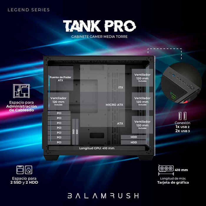 Gabinete Gamer Media Torre Tank Progm930 Atx, Cristal, Negro, br-935944