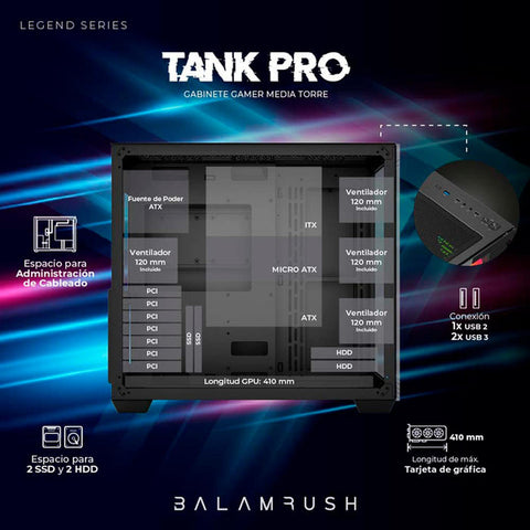 Gabinete Gamer Media Torre Tank Progm930 Atx, Cristal, Negro, br-935944