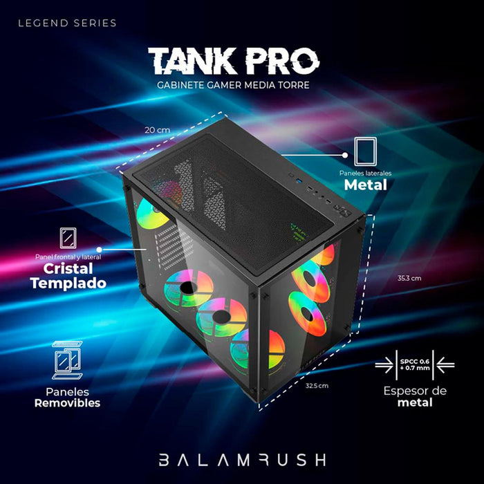 Gabinete Gamer Media Torre Tank Progm930 Atx, Cristal, Negro, br-935944