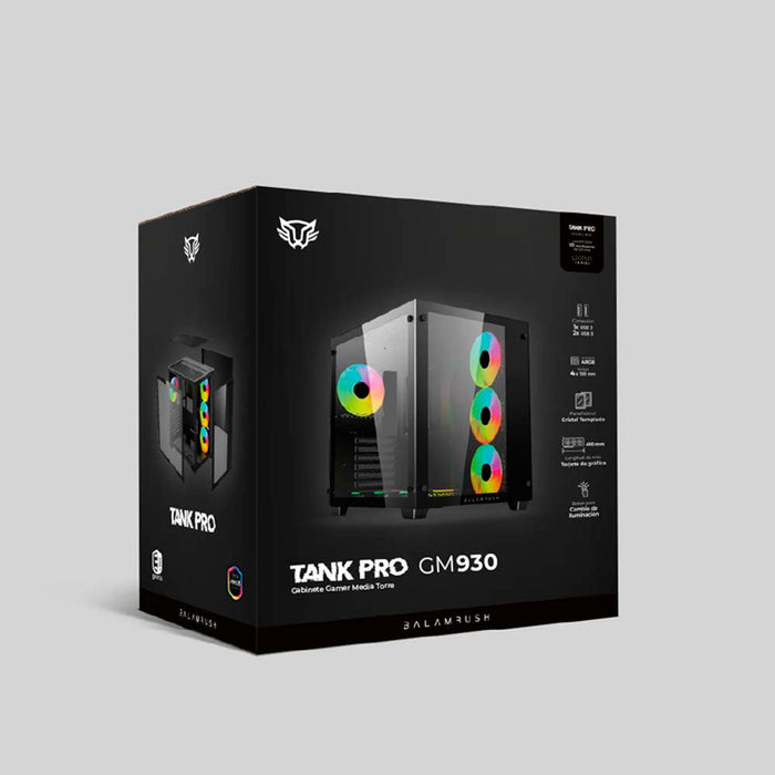 Gabinete Gamer Media Torre Tank Progm930 Atx, Cristal, Negro, br-935944