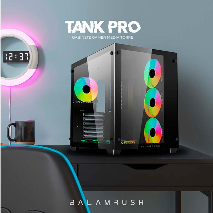 Gabinete Gamer Media Torre Tank Progm930 Atx, Cristal, Negro, br-935944