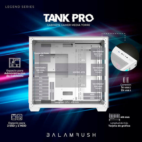 Gabinete Gamer Media Torre Tank Progm930 Atx Izq Cristal Blanco