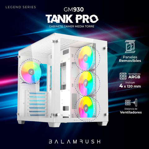 Gabinete Gamer Media Torre Tank Progm930 Atx Izq Cristal Blanco