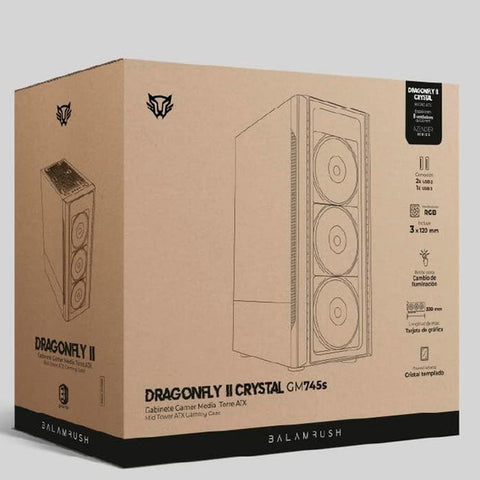 Gabinete Gamer Micro Torre Dragonfly Ii Gm745S Atx Cristal Rgb Negro Br-936057