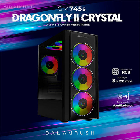 Gabinete Gamer Micro Torre Dragonfly Ii Gm745S Atx Cristal Rgb Negro Br-936057