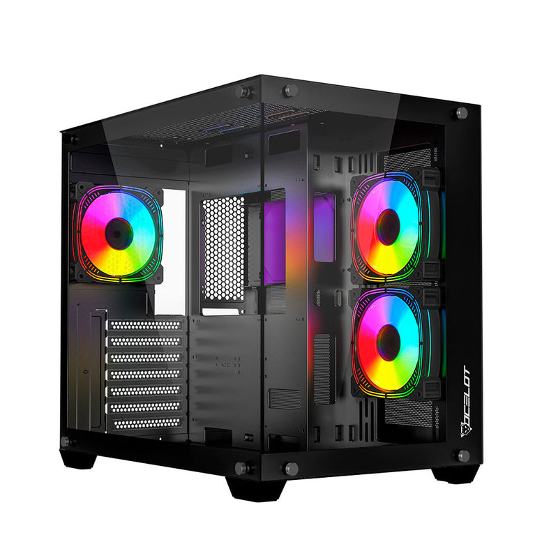 Gabinete Gamer Ocelot Gaming  A-Cube 1 ATX con 3 Ventiladores ARGB Cristal Templado - Negro