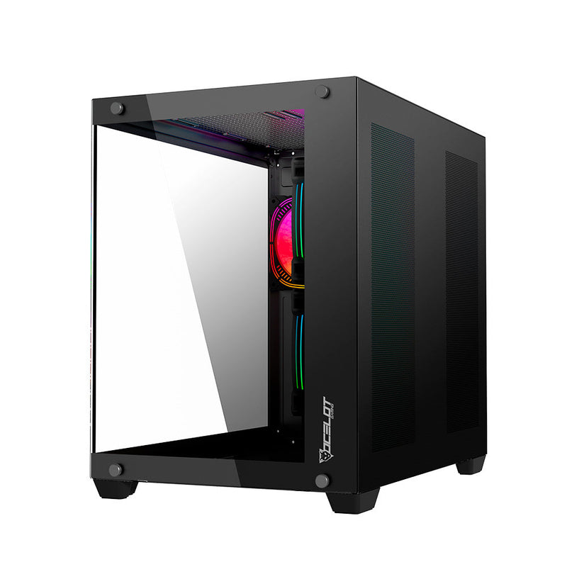 Gabinete Gamer Ocelot Gaming  A-Cube 1 ATX con 3 Ventiladores ARGB Cristal Templado - Negro