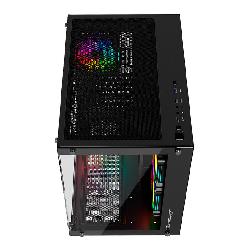 Gabinete Gamer Ocelot Gaming  A-Cube 1 ATX con 3 Ventiladores ARGB Cristal Templado - Negro