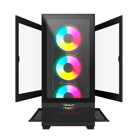 Gabinete Gamer Ocelot Gaming Hunter-2 EATX con 3 Ventiladores ARGB Cristal Templado - Negro