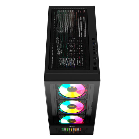 Gabinete Gamer Ocelot Gaming Hunter-2 EATX con 3 Ventiladores ARGB Cristal Templado - Negro