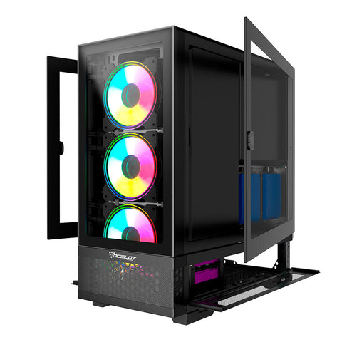 Gabinete Gamer Ocelot Gaming Hunter-2 EATX con 3 Ventiladores ARGB Cristal Templado - Negro