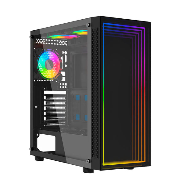 Gabinete Gamer Ocelot Gaming Portal-M4 ATX con 3 Ventiladores ARGB Cristal Templado - Negro