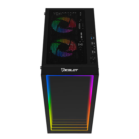 Gabinete Gamer Ocelot Gaming Portal-M4 ATX con 3 Ventiladores ARGB Cristal Templado - Negro