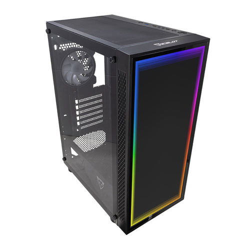 Gabinete Gamer Ocelot Gaming Portal-M4 ATX con 3 Ventiladores ARGB Cristal Templado - Negro