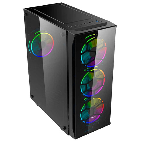 Gabinete Gamer Ocelot, Negro, Media Torre, Soporta 4X Ventiladores 120Mm, Soporta Gpu 300Mm, Cristal Templado, Sin Fuente, Atx