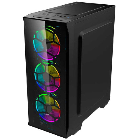 Gabinete Gamer Ocelot, Negro, Media Torre, Soporta 4X Ventiladores 120Mm, Soporta Gpu 300Mm, Cristal Templado, Sin Fuente, Atx
