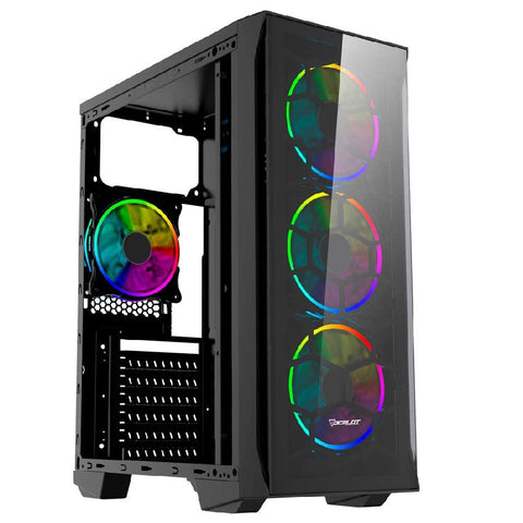 Gabinete Gamer Ocelot, Negro, Media Torre, Soporta 4X Ventiladores 120Mm, Soporta Gpu 300Mm, Cristal Templado, Sin Fuente, Atx