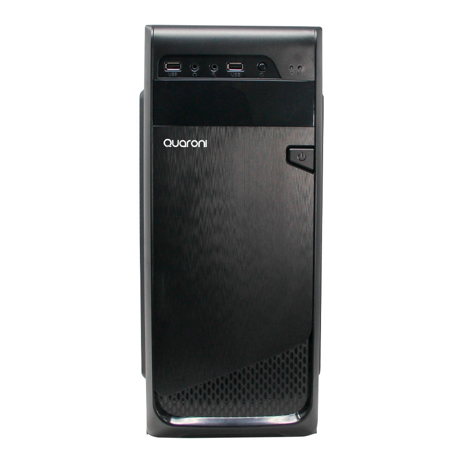 Gabinete Media Torre Quaroni, Formato Atx, Micro Atx, Mini Itx, Usb 2.0, Fuente De Poder Incluida 500w, Color Negro Acabado Cepillado