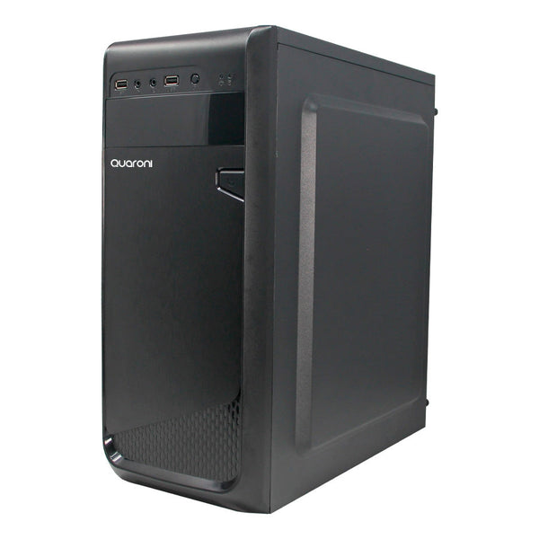 Gabinete Media Torre Quaroni, Formato Atx, Micro Atx, Mini Itx, Usb 2.0, Fuente De Poder Incluida 500w, Color Negro Acabado Cepillado