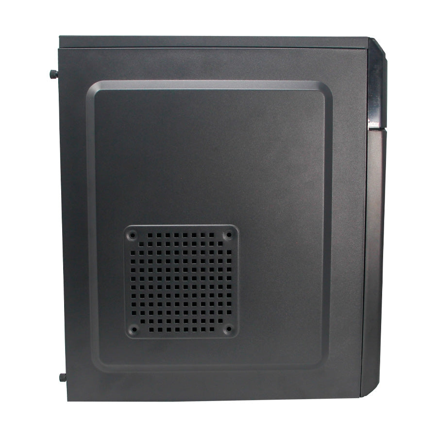 Gabinete Media Torre Quaroni, Formato Atx, Micro Atx, Mini Itx, Usb 2.0, Fuente De Poder Incuida 500w,Color Negro Acabado Liso Boton Encendido Triangulo