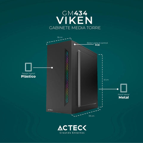 Gabinete Media Torre Viken, Fuente Atx 500w, Panel Izquierdo De Cristal, Negro - Ac-935692