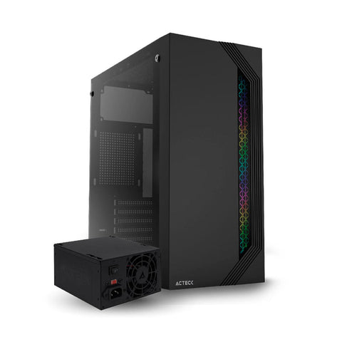 Gabinete Media Torre Viken, Fuente Atx 500w, Panel Izquierdo De Cristal, Negro - Ac-935692