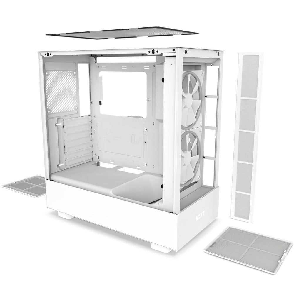 Gabinete Nzxt H5 Elite Mt Mini-Itx Eatx, 2 Ventiladores, Rgb, Sin Fuente, Blanco - Cc-H51ew-01