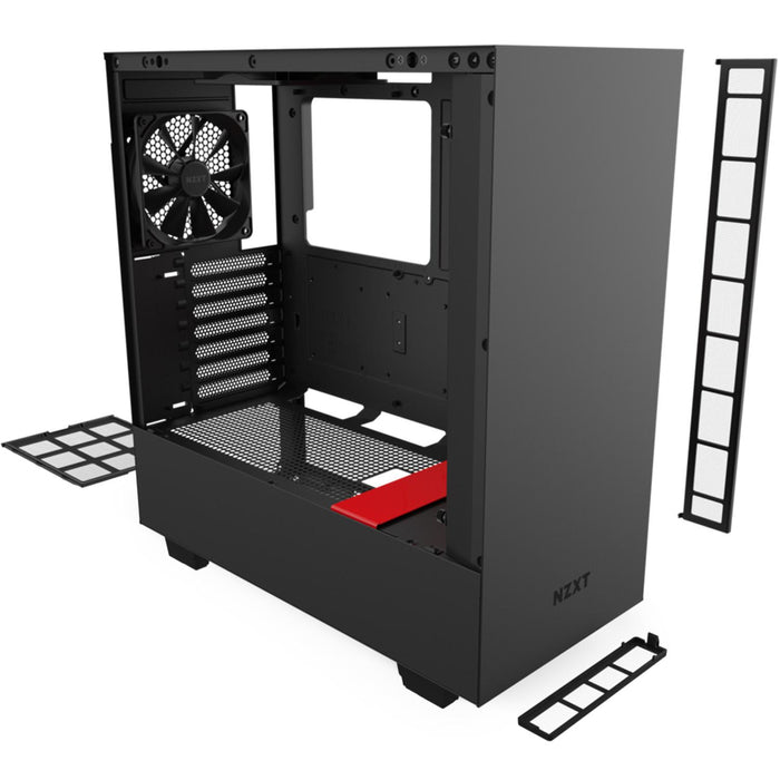 Gabinete Nzxt H510 Midi Tower Atx Tg 1vent S, Fte Bk, Rd Ca-H510b-Br