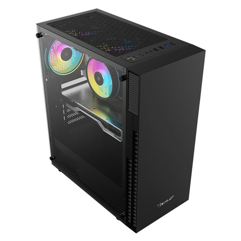 Gabinete Ocelot Gaming Negro, Media Torre, Soporta 6 Ventiladores De 120Mm, Soporta Gpu 320Mm, Cristal Templado, Sin Fuente De Poder, Factor De Forma Atx, Frontal Liso.
