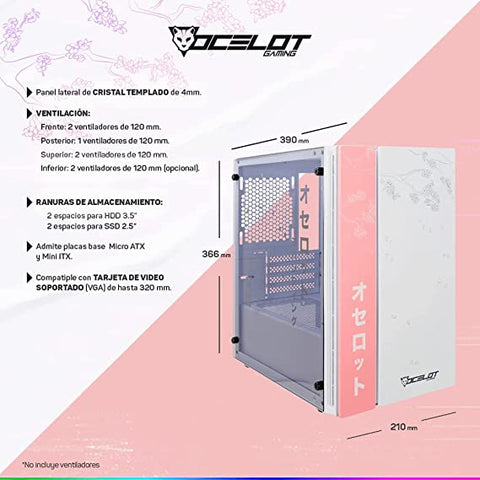 Gabinete Ocelot Gaming OC-HANAMI 1 Con Ventana Tower Micro ATX/Mini-ITX USB 2.0/3.0 Sin Fuente Rosa