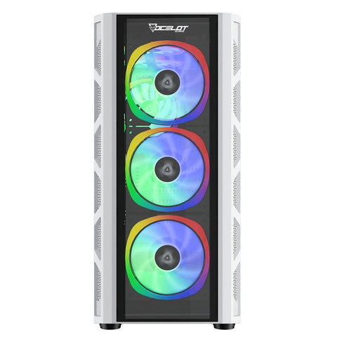 Gabinete Ocelot Gaming Og-C White Blixard, Soporta Tarjetas E-Atx, Atx, M-Atx E Itx Color Totalmente Color Blanco, Panel Lateral De Cristal Templado, Full Tower, Incluye Ventilaodres Argb, Soprte Para Gpu Horizontal Y Vertical.