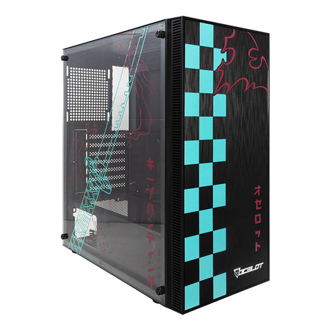 Gabinete para PC Ocelot Gaming OC-BLACK KATANA. Mid Tower, E-ATX, ATX, Micro ATX, Mini ITX, panel lateral de cristal templado. 3 ventiladores ARGB preinstalados